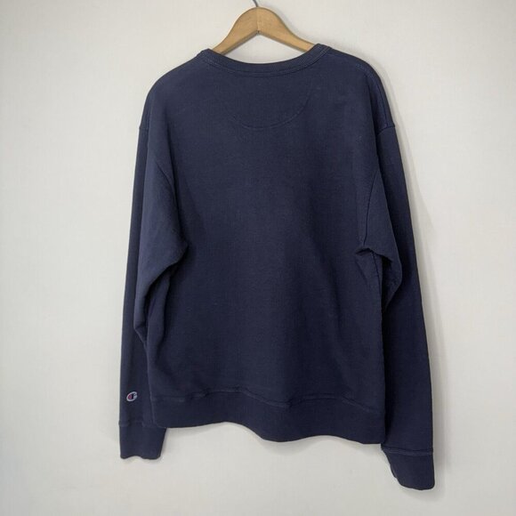 Champion Crew Neck Sweatshirt Pullover Navy Blue Retro Style Men’s Sz Large - Picture 7 of 9